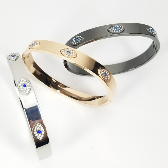NWT Trendy Evil Eye Stainless Steel Cuff Bracelet - Picture 8 of 11